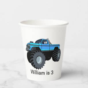 Vasos De Papel Camión de Monstruo Azul Cumpleaños Personalizado