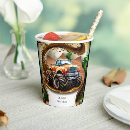 Vasos De Papel Camión de Monstruo Pastel Watercolor para Niños