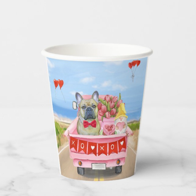 Vasos De Papel Camión de San Valentín de Bulldog Francés (Anverso)