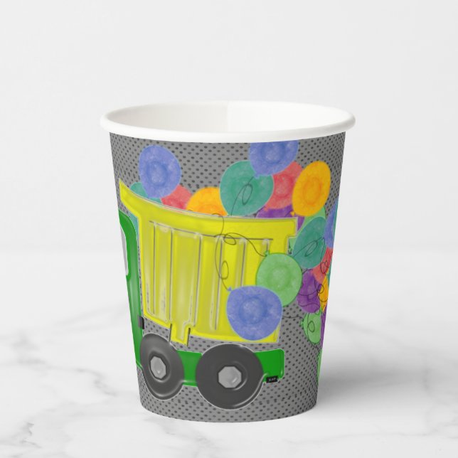 Vasos De Papel Camión de volcado amarillo con globos (Izquierda)