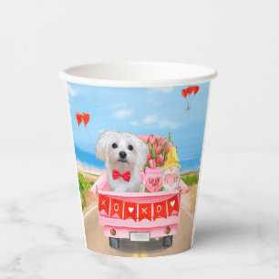Vasos De Papel Camión El día de San Valentín de perro de Malta