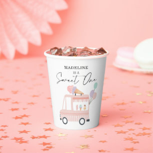 Vasos De Papel Camión helado primer cumpleaños Fiesta dulce rosa