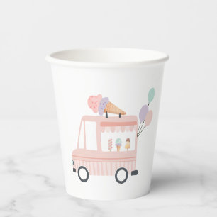 Vasos De Papel Camión helado primer cumpleaños Fiesta dulce rosa