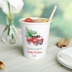 Vasos De Papel Camión Rojo de Reunión Familiar navidad