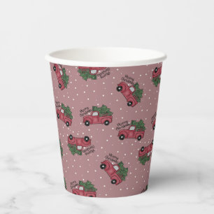 Vasos De Papel Camión Rojo Vintage de Feliz Navidad