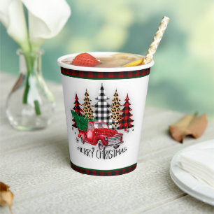 Vasos De Papel Camión y árboles de Feliz Navidad