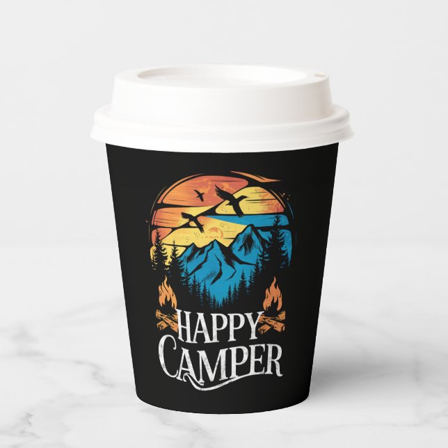 Vasos De Papel Camionera de camping feliz retro (Anverso)