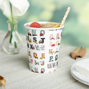 Vasos De Papel Camiones ABC Cute Alphabet, Vehículos De Transport