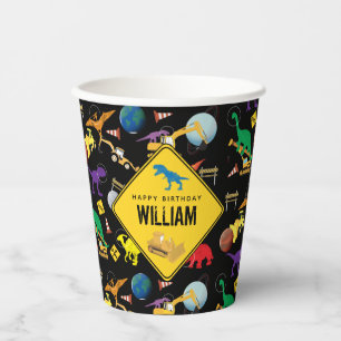 Vasos De Papel Camiones de construcción dinosaurios en cumpleaños