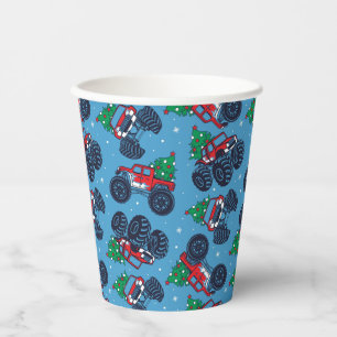 Vasos De Papel Camiones monstruo y patrón de árboles de Navidad