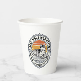 Vasos De Papel Camiseta Amante de Libros Perro Grabado Vintage Hu