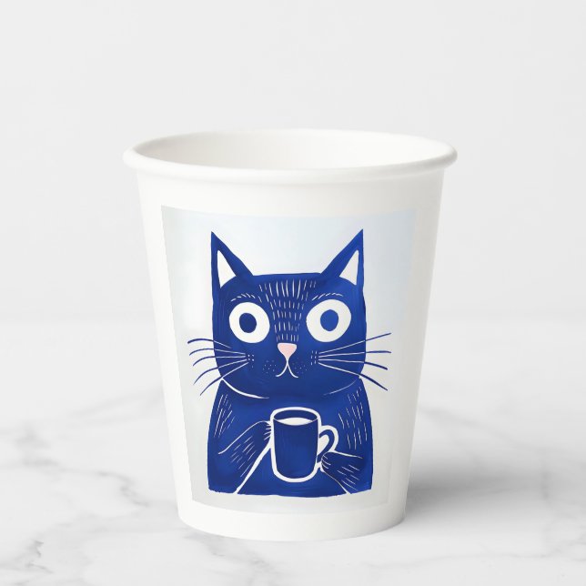 Vasos De Papel Camiseta azul Cat (Anverso)