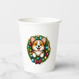 Vasos De Papel Camiseta clásica de Corgi Wreath de Navidad
