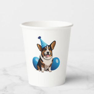 Vasos De Papel Camiseta clásica de cumpleaños Blue Corgi