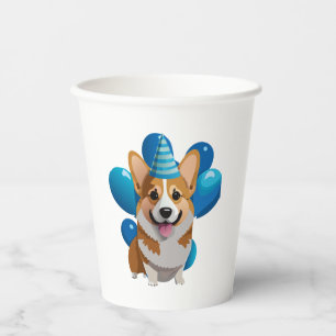 Vasos De Papel Camiseta clásica de cumpleaños Blue Corgi (1)