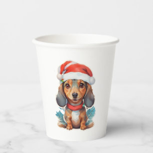 Vasos De Papel Camiseta Cute Dachshund Santa Classic