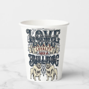 Vasos De Papel Camiseta de amor de Bulldog Grabado vintage cita d