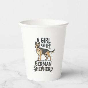 Vasos De Papel Camiseta de niña pastor alemán Diseño vintage aman