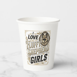 Vasos De Papel Camiseta de niña pastor alemán Grabado vintage per
