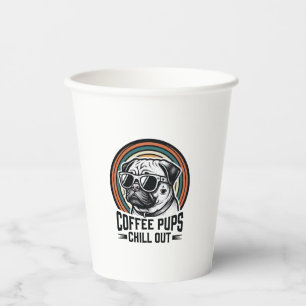 Vasos De Papel Camiseta de perro de café Retro Chill Pug Graphic_