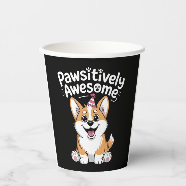 Vasos De Papel Camiseta de perro de cumpleaños Corgi absolutament (Anverso)