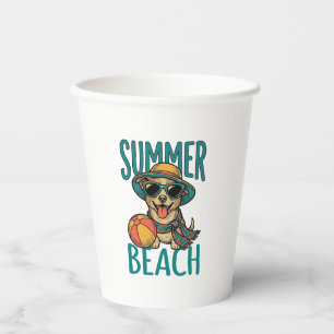 Vasos De Papel Camiseta Diseño Perro Playa Verano Gafas Vintage_1