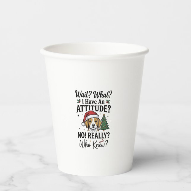 Vasos De Papel Camiseta divertida de actitud de perro de Navidad  (Anverso)