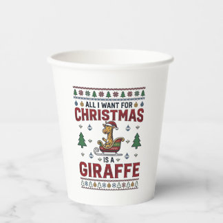 Vasos De Papel Camiseta divertida de Navidad Jirafa Trineo