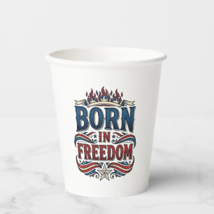Vasos De Papel Camiseta Vector Vintage Patriótica Nacida en Liber