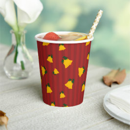 Vasos De Papel Campana Roja Dorada de Franja Navideña