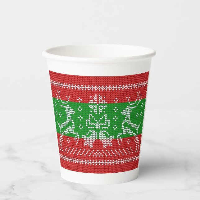 Vasos De Papel Campanas de jingle de suéter feo Navidad renos cro (Anverso)