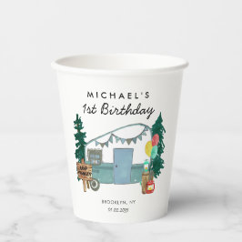 Vasos De Papel Camper Van Trees Camping Feliz Primer Cumpleaños