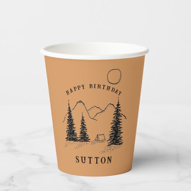 Vasos De Papel Camping de cumpleaños personalizado (Anverso)