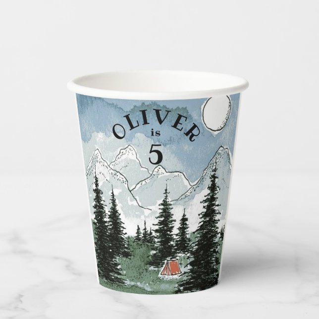 Vasos De Papel Camping de fiesta de cumpleaños personalizada (Anverso)