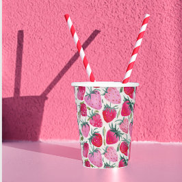 Vasos De Papel Campos de fresa en verano picnic rosa