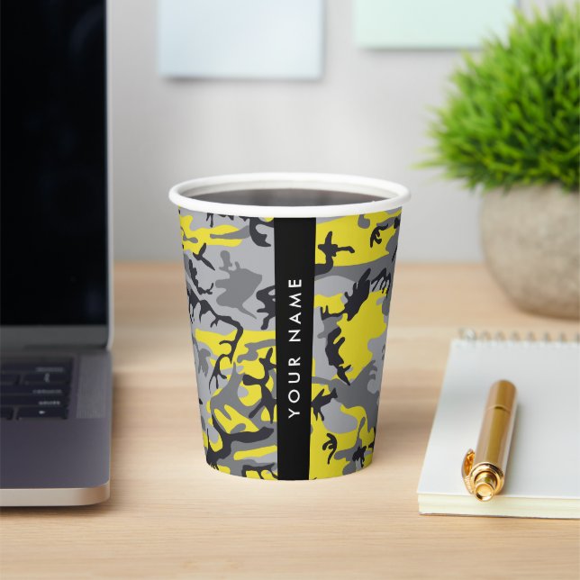 Vasos De Papel Camuflaje amarillo y gris Tu nombre personaliza (in situ)