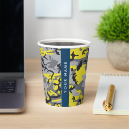 Vasos De Papel Camuflaje amarillo y gris Tu nombre personaliza