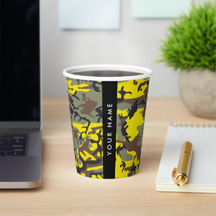 Vasos De Papel Camuflaje amarillo y marrón Tu nombre Personaliza