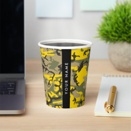 Vasos De Papel Camuflaje amarillo y verde Tu nombre Personaliza