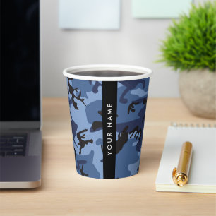 Vasos De Papel Camuflaje azul marino Tu nombre Personaliza