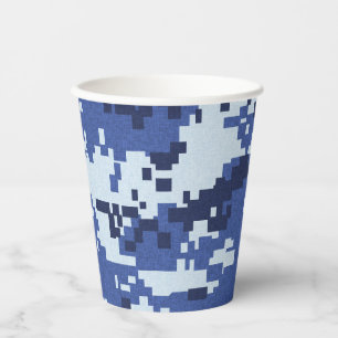 Vasos De Papel Camuflaje azul Pixel