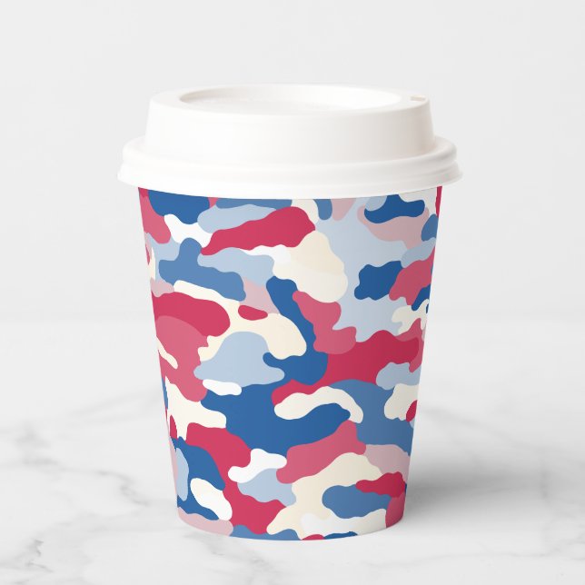 Vasos De Papel Camuflaje rojo blanco y azul (Anverso)