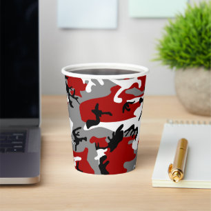 Vasos De Papel Camuflaje rojo y gris, ejército