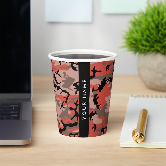 Vasos De Papel Camuflaje rojo y marrón Tu nombre Personaliza (in situ)