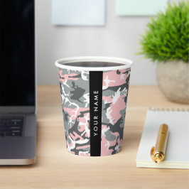 Vasos De Papel Camuflaje rosa y gris Tu nombre Personaliza
