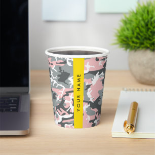 Vasos De Papel Camuflaje rosa y gris Tu nombre Personaliza