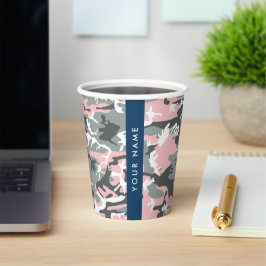 Vasos De Papel Camuflaje rosa y gris Tu nombre Personaliza