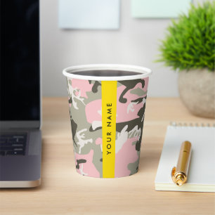 Vasos De Papel Camuflaje rosa y verde Personaliza tu nombre