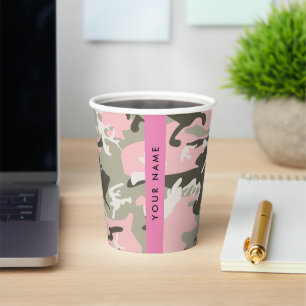 Vasos De Papel Camuflaje rosa y verde Personaliza tu nombre