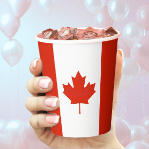 Vasos De Papel Canadá Bandera Canadiense Hoja de arce Rojo y Blan